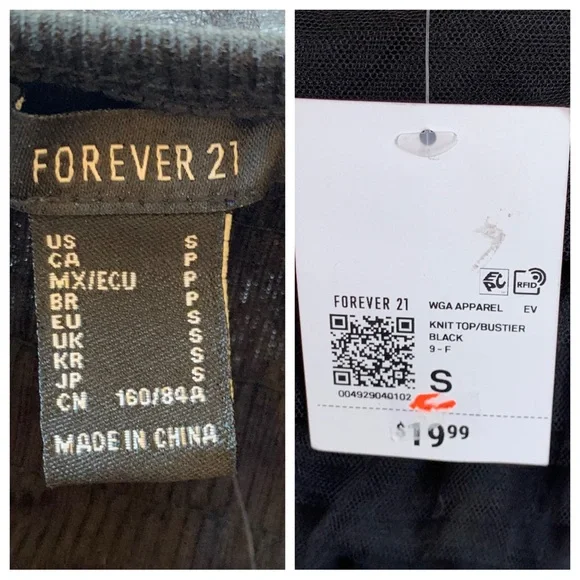 2/$10 NEW | Ruffle Mesh Tube Top – Black, Size Small (NWT) Forever 21 Crop Top - Picture 14 of 15